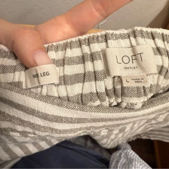 Loft Wide Leg Linen Striped Pants Size Large - Picture 3 of 3